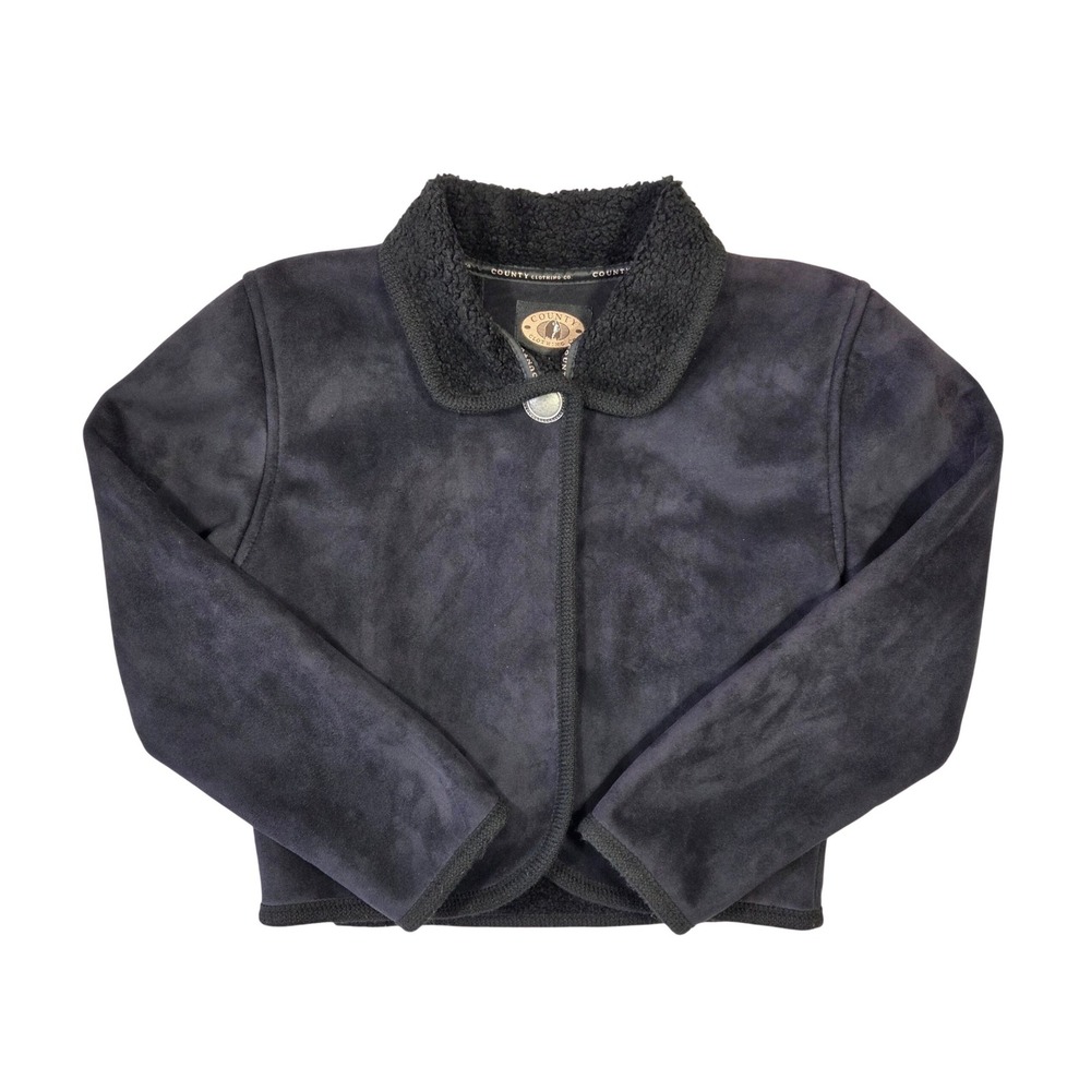 County Clothing Co Black Faux Suede Shearling Jacket Sherpa Lined Medium Boho